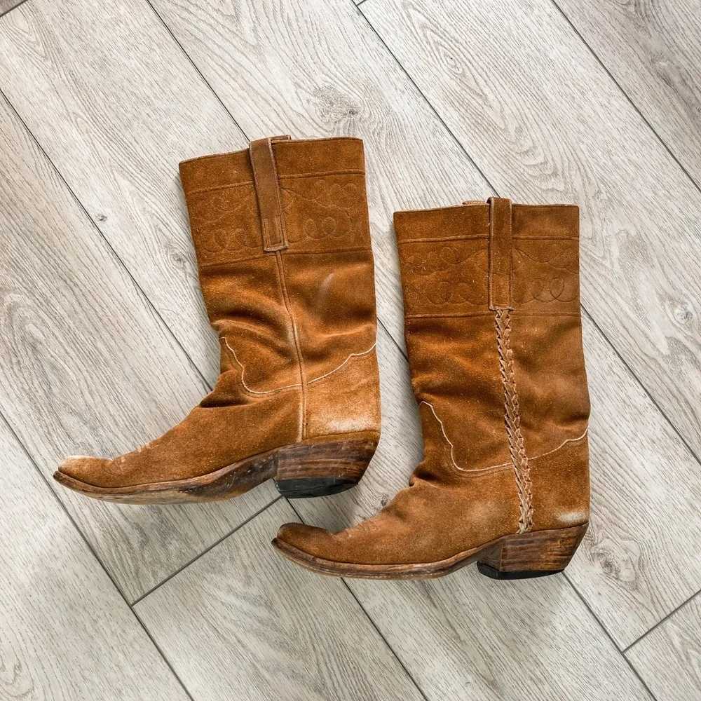 True Vintage Handmade Genuine Leather Brown Western Cowboy Boots USA - Picture 6 of 9